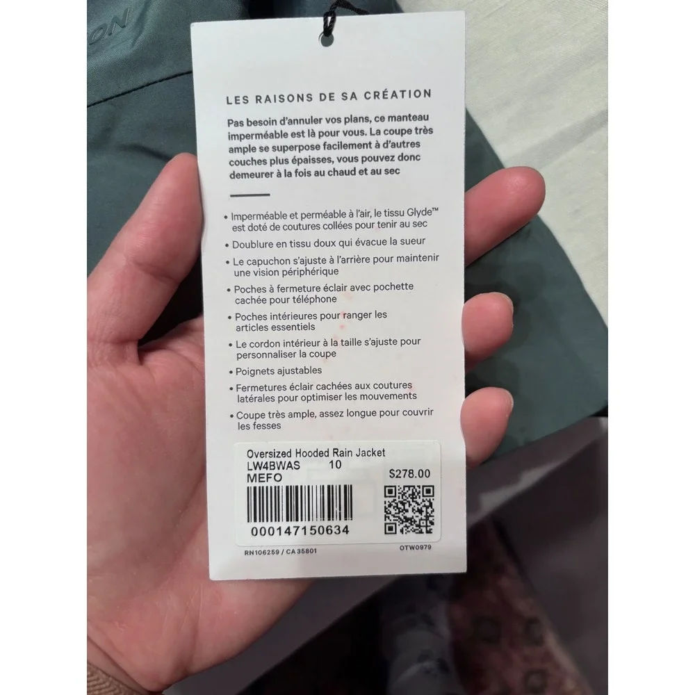 Lululemon Oversized Hooded Rain Jacket In Medium Forest - Size 10